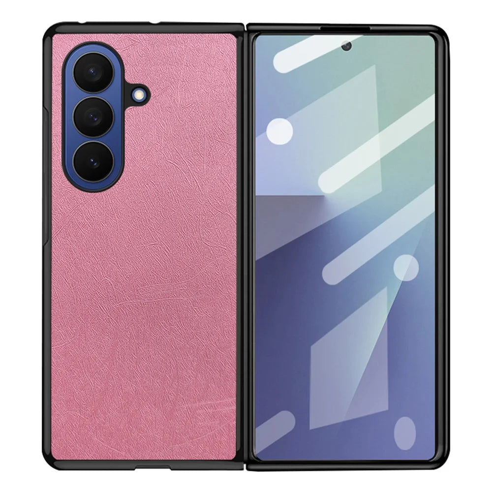 For Samsung Galaxy Z Fold7 5G Case Silk-Textured PU Leather Coated PC TPU Protective Phone Back Cover - Pink - 1
