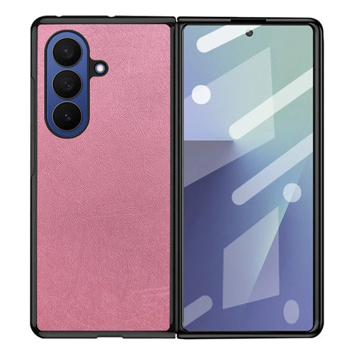 For Samsung Galaxy Z Fold7 5G Case Silk-Textured PU Leather Coated PC TPU Protective Phone Back Cover - Pink - 1