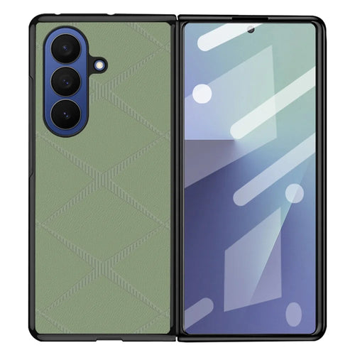 For Samsung Galaxy Z Fold7 5G Case X-Patterned TPU PU Leather PC Anti-Drop Phone Cover - Green - 1