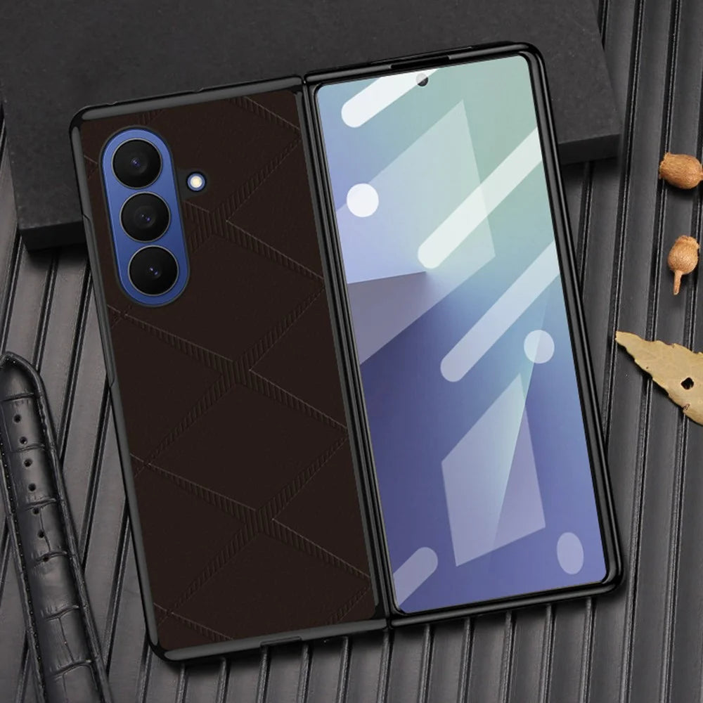 For Samsung Galaxy Z Fold7 5G Case X-Patterned TPU PU Leather PC Anti-Drop Phone Cover - Green - 4