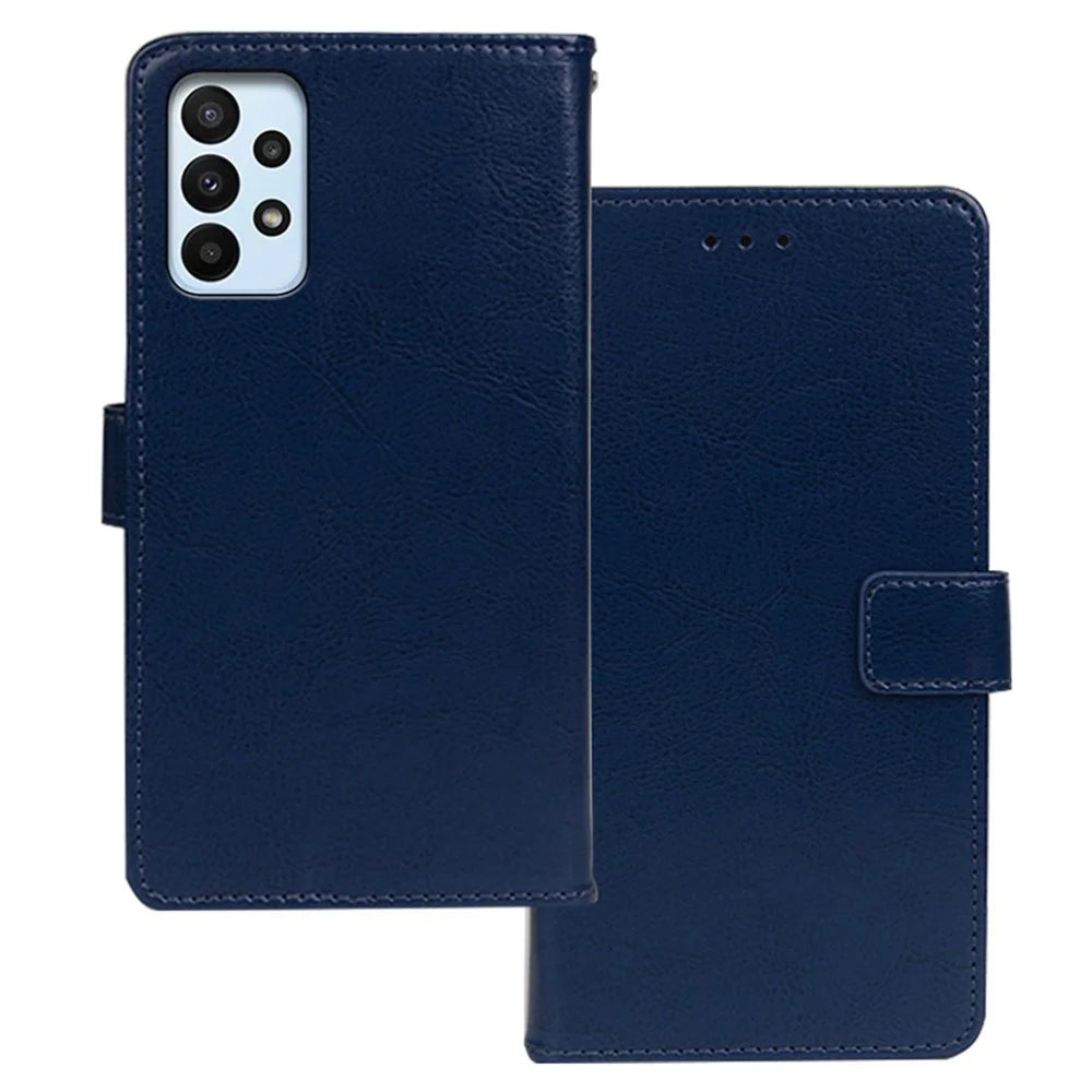 IDEWEI For Samsung Galaxy A23 4G / A23 5G (Global Version) Drop-proof Magnetic Closure Wallet Phone Case Crazy Horse Texture PU Leather Flip Cover with Stand Function - Blue - 1