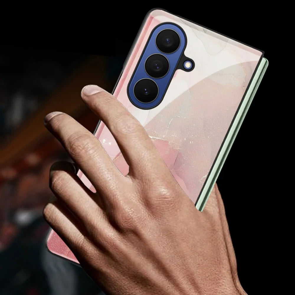For Samsung Galaxy Z Fold7 5G Case Marble Pattern TPU PC Tempered Glass Anti-drop Phone Cover - Noble Purple Marble - 2