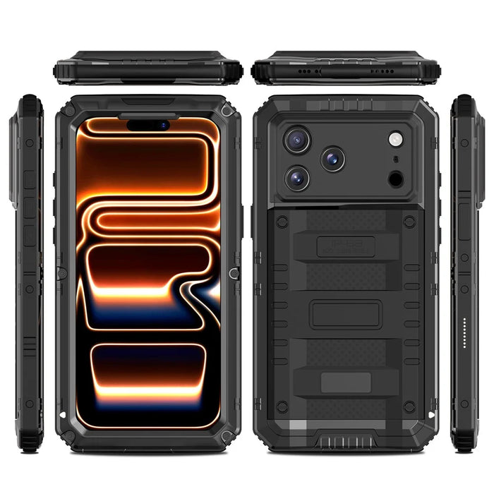 IP68 Waterproof Phone Case for iPhone 17 Pro Metal + Silicone Cover with Screen Protector - Black - 4