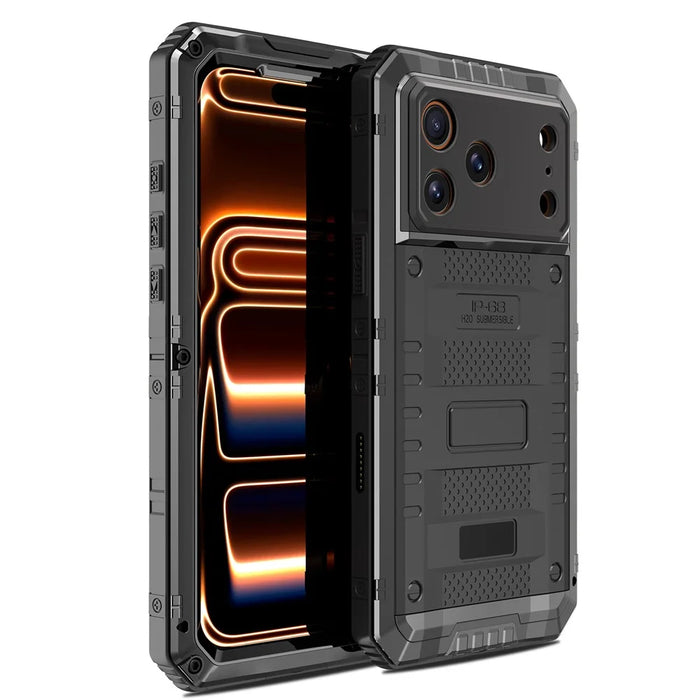 IP68 Waterproof Phone Case for iPhone 17 Pro Max Metal + Silicone Cover with Screen Protector - Black - 1