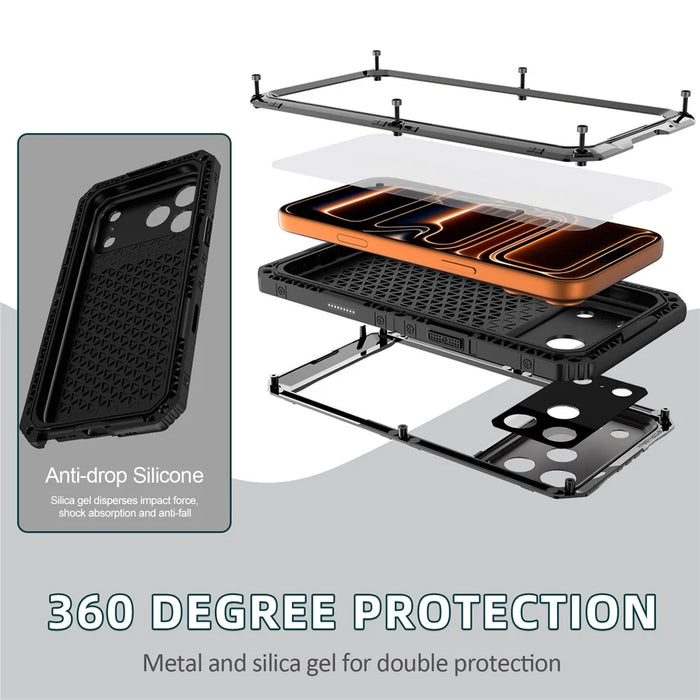 IP68 Waterproof Phone Case for iPhone 17 Pro Max Metal + Silicone Cover with Screen Protector - Black - 5