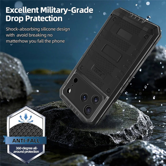 IP68 Waterproof Phone Case for iPhone 17 Pro Max Metal + Silicone Cover with Screen Protector - Black - 7