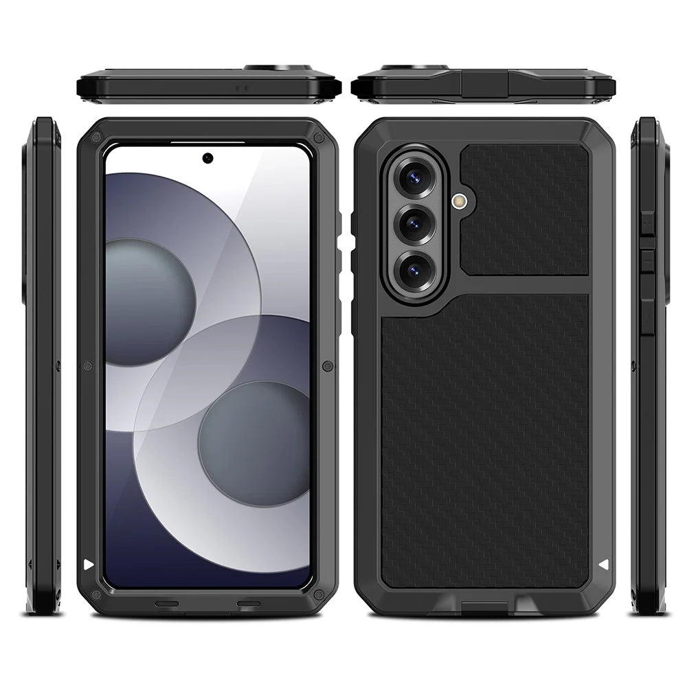 For Samsung Galaxy S26 Case Silicone + Metal Phone Cover with Tempered Glass Screen Protector - Black - 3