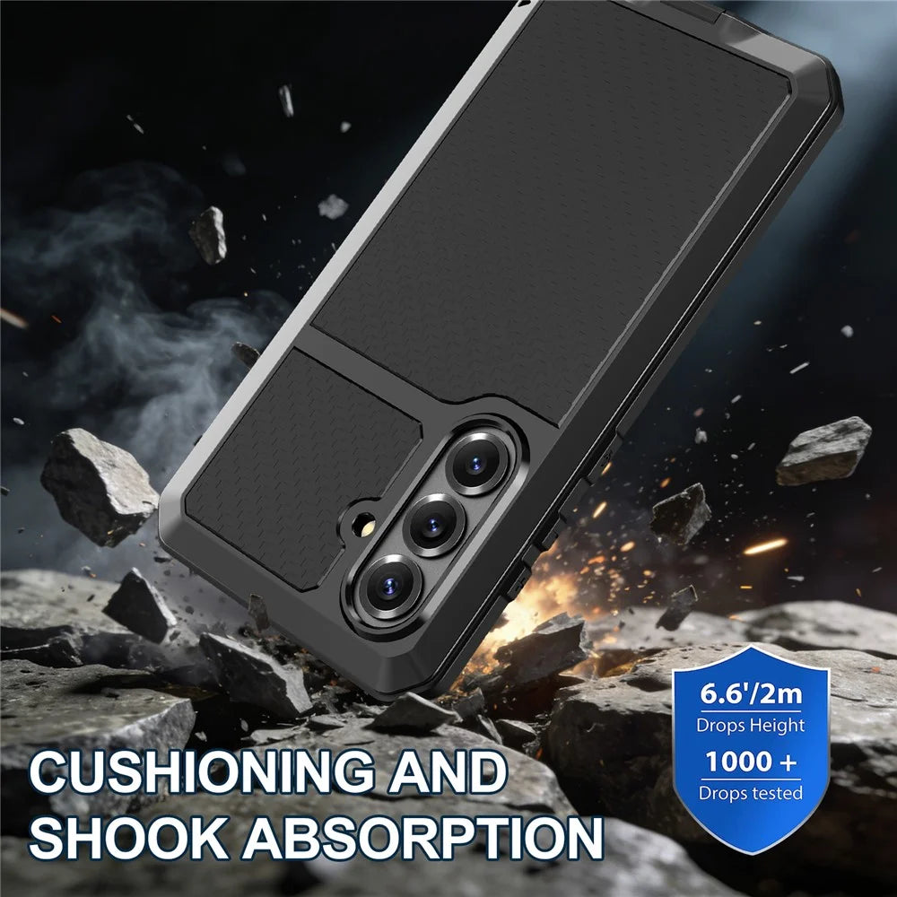 For Samsung Galaxy S26 Case Silicone + Metal Phone Cover with Tempered Glass Screen Protector - Black - 4