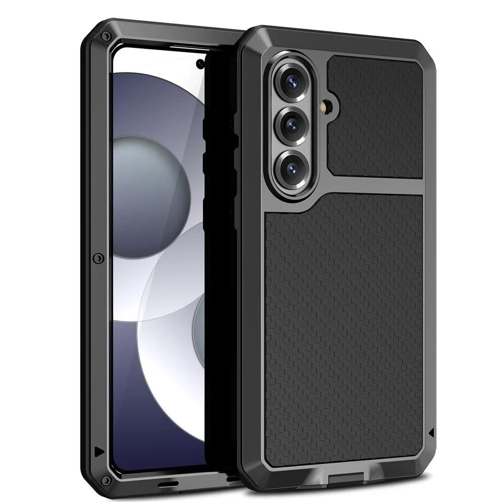 For Samsung Galaxy S26+ Case Silicone + Metal Phone Cover with Tempered Glass Screen Protector - Black - 1
