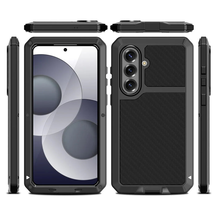 For Samsung Galaxy S26+ Case Silicone + Metal Phone Cover with Tempered Glass Screen Protector - Black - 3