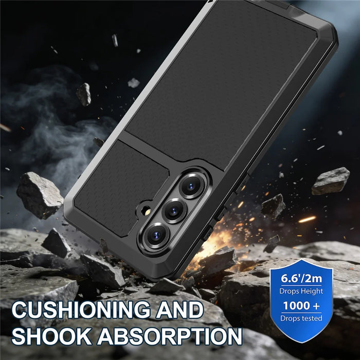 For Samsung Galaxy S26+ Case Silicone + Metal Phone Cover with Tempered Glass Screen Protector - Black - 4