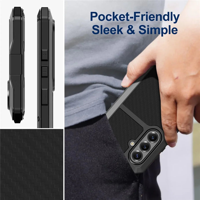 For Samsung Galaxy S26+ Case Silicone + Metal Phone Cover with Tempered Glass Screen Protector - Black - 5