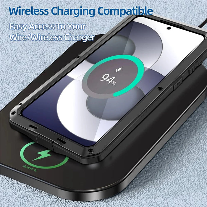 For Samsung Galaxy S26+ Case Silicone + Metal Phone Cover with Tempered Glass Screen Protector - Black - 7