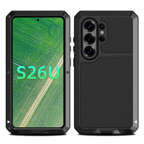 For Samsung Galaxy S26 Ultra Case Silicone + Metal Phone Cover with Tempered Glass Screen Protector - Black - 1