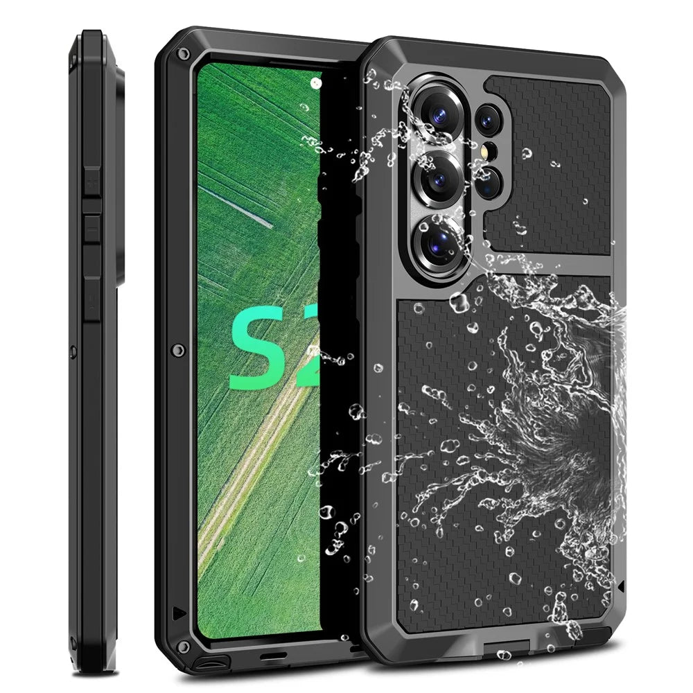 For Samsung Galaxy S26 Ultra Case Silicone + Metal Phone Cover with Tempered Glass Screen Protector - Black - 2