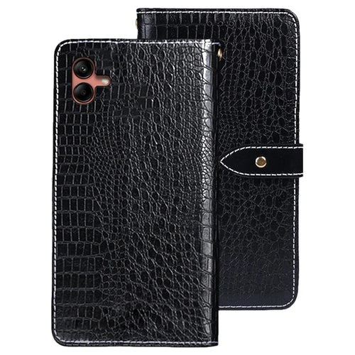 IDEWEI Magnetic Protective Flip Cover for Samsung Galaxy A04 4G (164.4 x 76.3 x 9.1 mm), Crocodile Texture PU Leather Wallet Phone Case with Stand Function - Black - 1