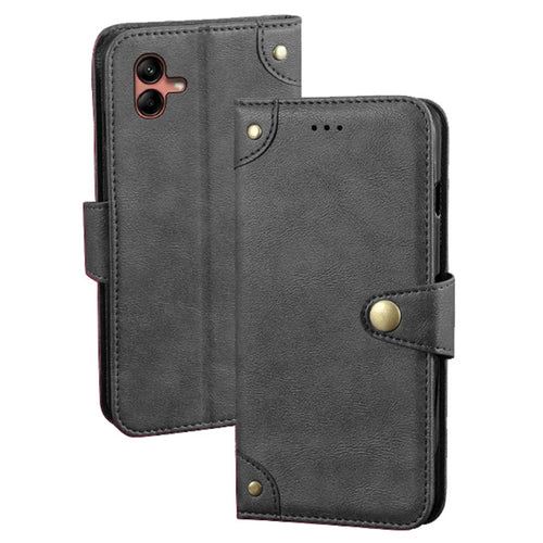 IDEWEI For Samsung Galaxy A04 4G (164.4 x 76.3 x 9.1 mm) Phone Flip Case Anti-scratch Fine Texture TPU+PU Leather Wallet Stand Cell Phone Cover - Black - 1