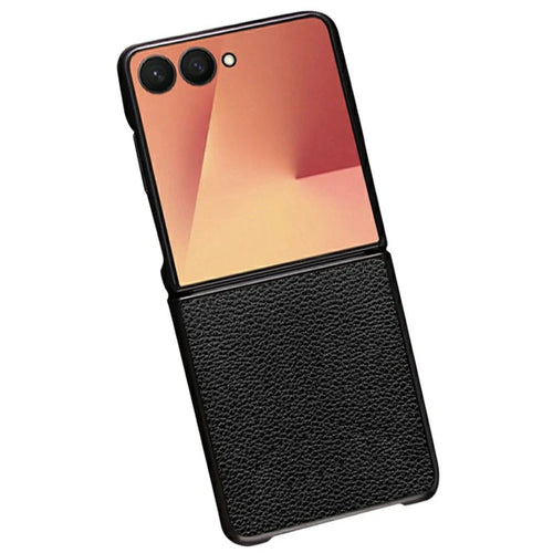 For Samsung Galaxy Z Flip7 5G Case Litchi Texture PU Leather Coated PC + TPU Protective Phone Back Cover - Black - 1