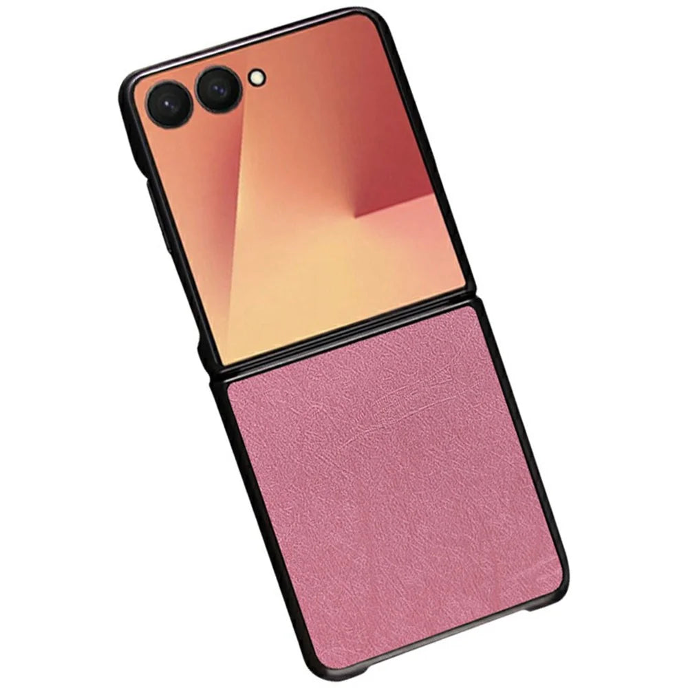 For Samsung Galaxy Z Flip7 5G Case Silk-Textured PU Leather Coated PC TPU Protective Phone Back Cover - Pink - 1