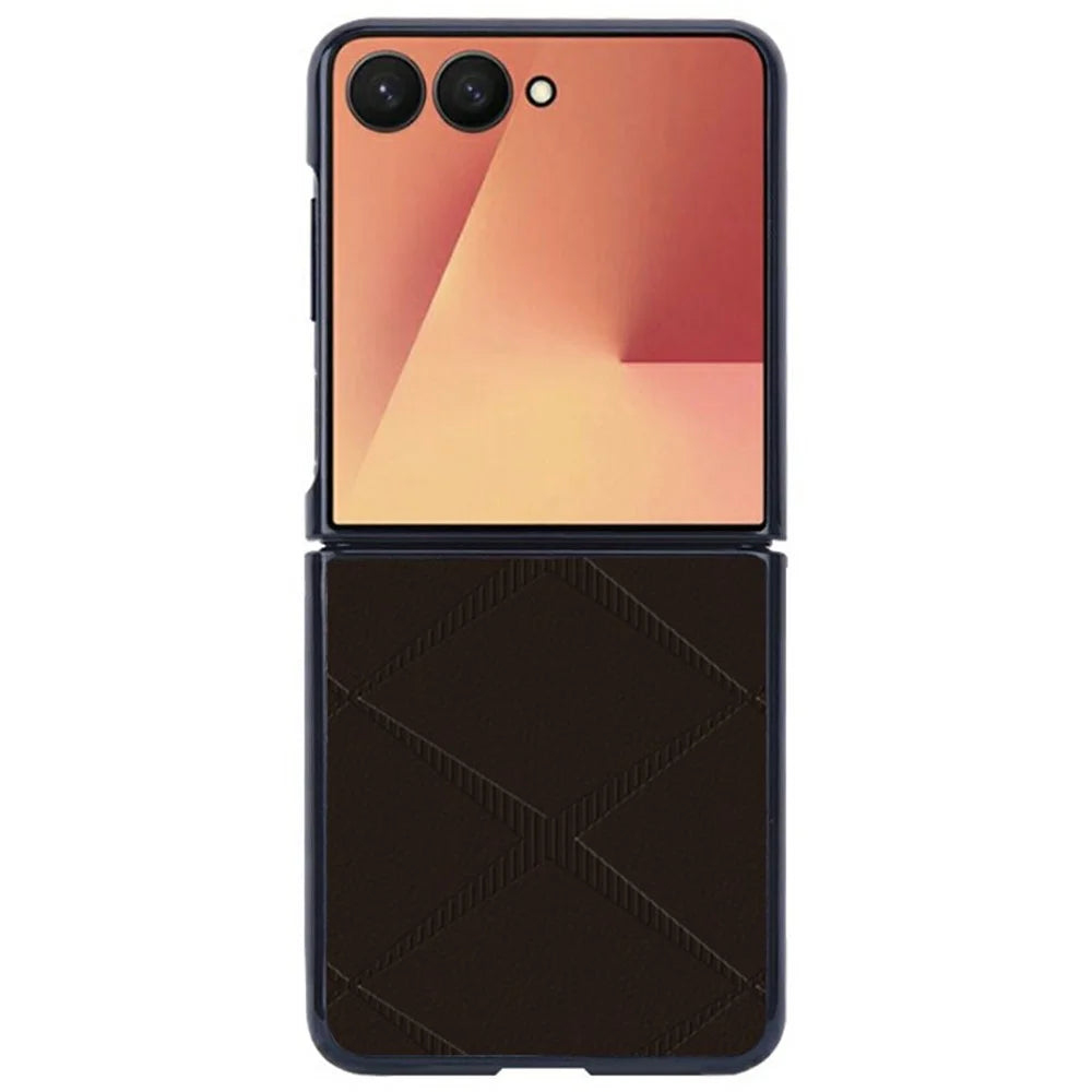 For Samsung Galaxy Z Flip7 5G Case X-Patterned TPU PU Leather PC Anti-Drop Phone Cover - Brown - 1