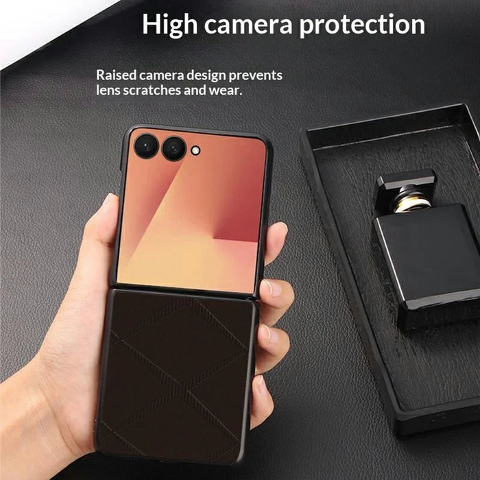 For Samsung Galaxy Z Flip7 5G Case X-Patterned TPU PU Leather PC Anti-Drop Phone Cover - Brown - 3