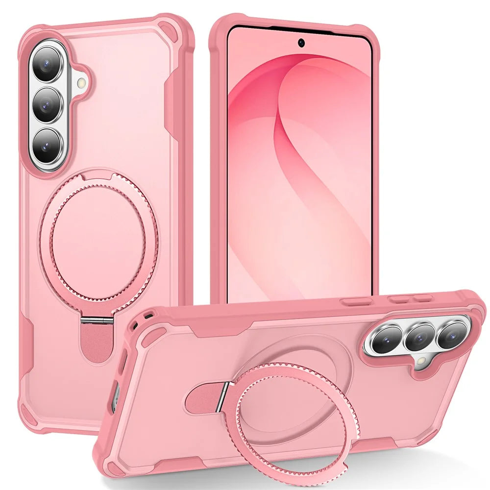 For Samsung Galaxy S26 Magnetic Case Kickstand TPU + PC Shockproof Phone Back Cover - Pink - 1