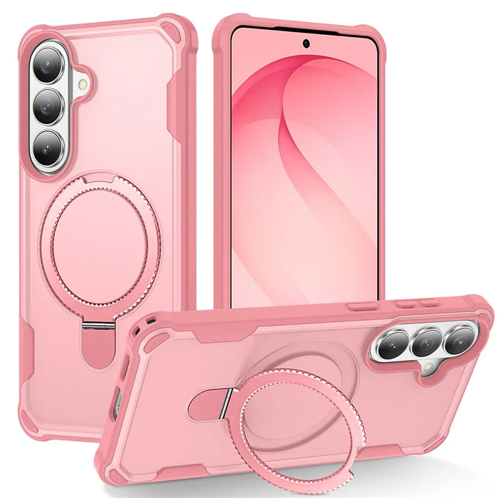 For Samsung Galaxy S26 Magnetic Case Kickstand TPU + PC Shockproof Phone Back Cover - Pink - 1