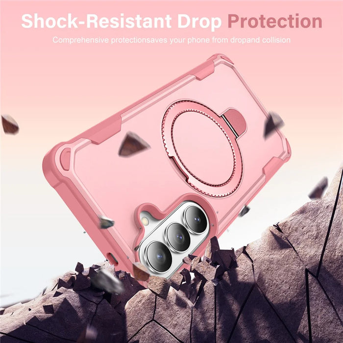 For Samsung Galaxy S26 Magnetic Case Kickstand TPU + PC Shockproof Phone Back Cover - Pink - 2