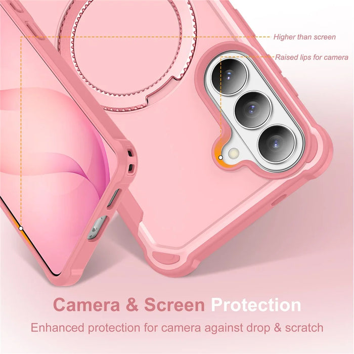 For Samsung Galaxy S26 Magnetic Case Kickstand TPU + PC Shockproof Phone Back Cover - Pink - 3