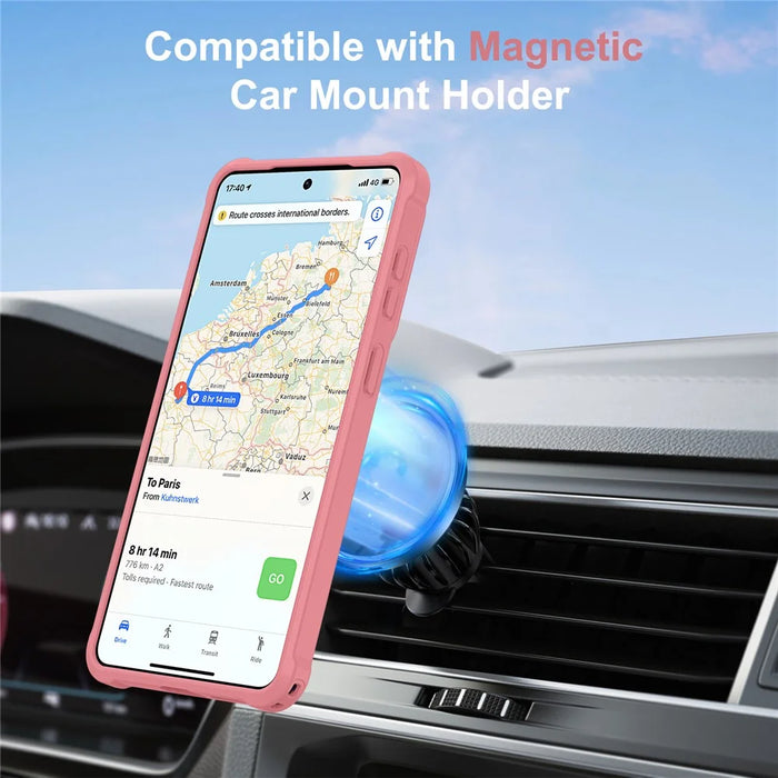 For Samsung Galaxy S26 Magnetic Case Kickstand TPU + PC Shockproof Phone Back Cover - Pink - 4