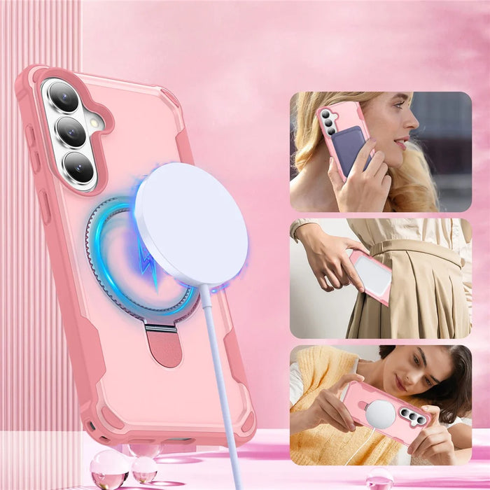 For Samsung Galaxy S26 Magnetic Case Kickstand TPU + PC Shockproof Phone Back Cover - Pink - 5