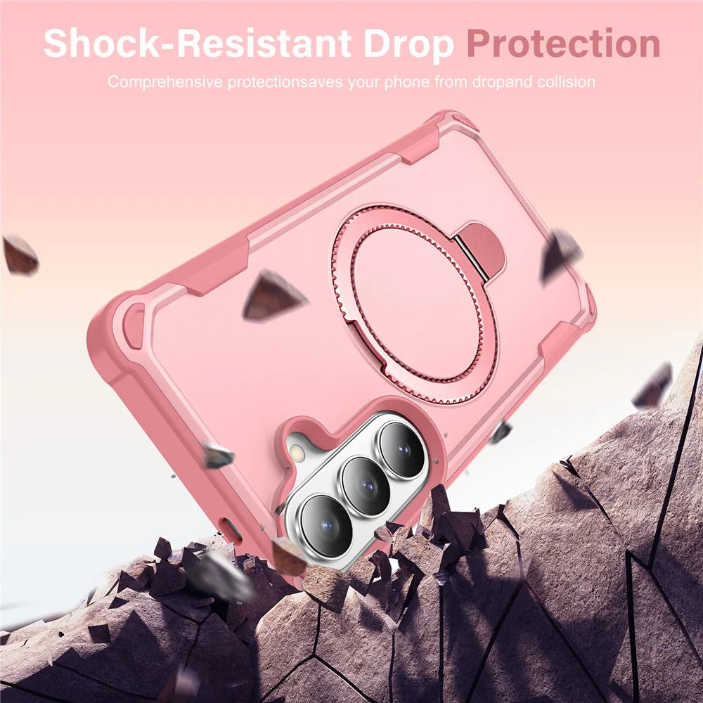 For Samsung Galaxy S26+ Magnetic Case Kickstand TPU + PC Shockproof Phone Back Cover - Pink - 2