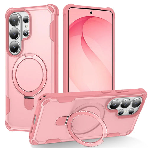 For Samsung Galaxy S26 Ultra Magnetic Case Kickstand TPU + PC Shockproof Phone Back Cover - Pink - 1