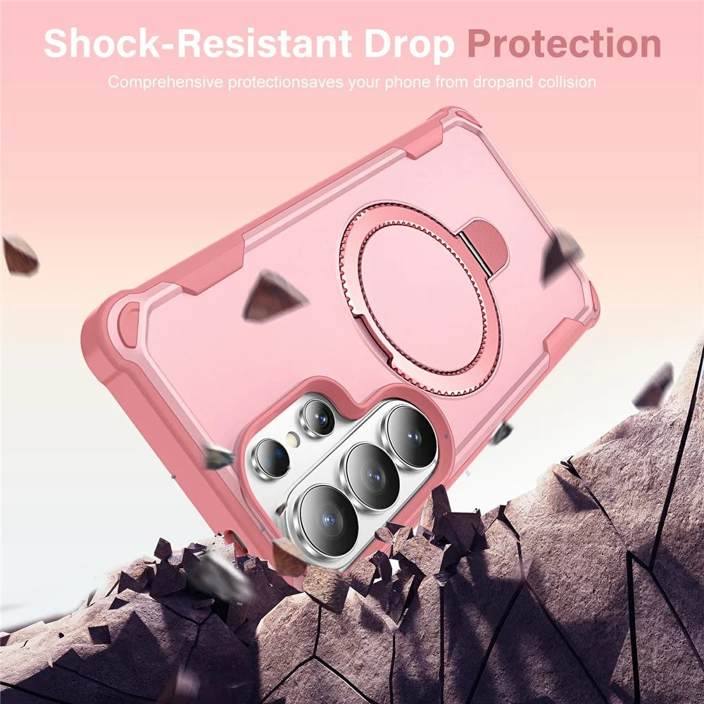 For Samsung Galaxy S26 Ultra Magnetic Case Kickstand TPU + PC Shockproof Phone Back Cover - Pink - 2