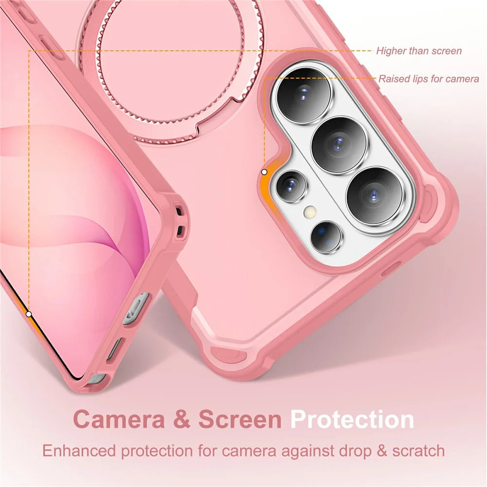 For Samsung Galaxy S26 Ultra Magnetic Case Kickstand TPU + PC Shockproof Phone Back Cover - Pink - 3