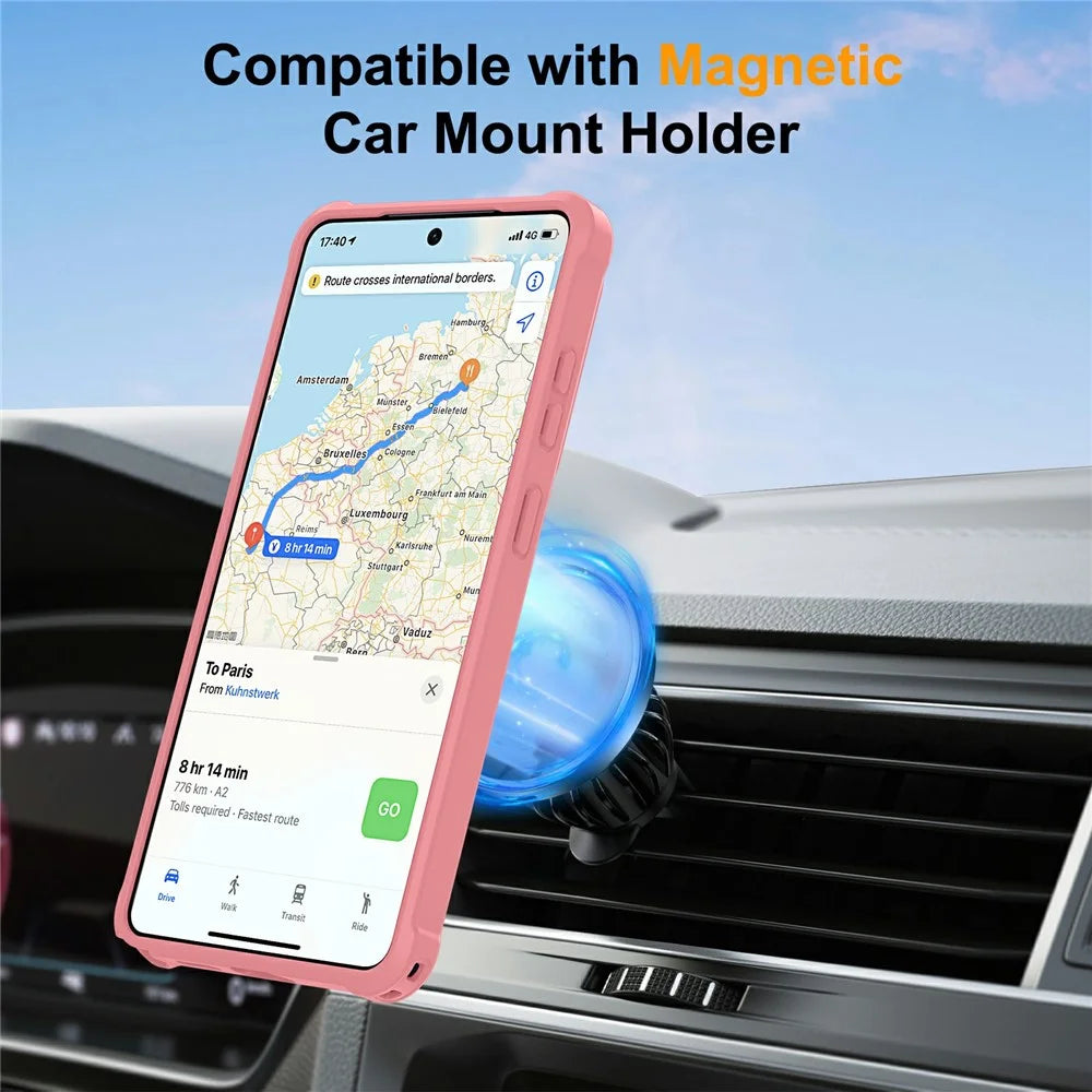For Samsung Galaxy S26 Ultra Magnetic Case Kickstand TPU + PC Shockproof Phone Back Cover - Pink - 4