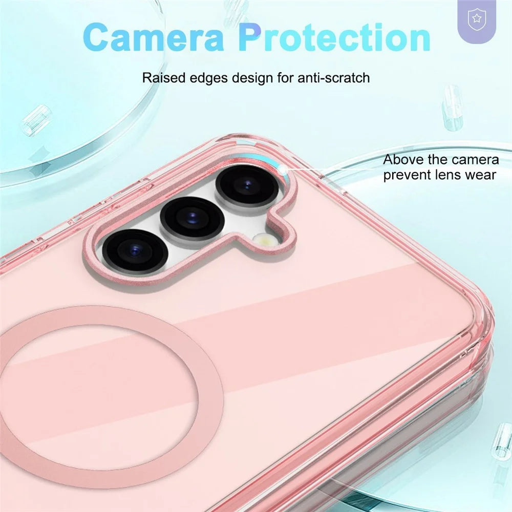For Samsung Galaxy S26 Magnetic Case PC + TPU Clear Phone Cover with PET Screen Film - Pink - 4