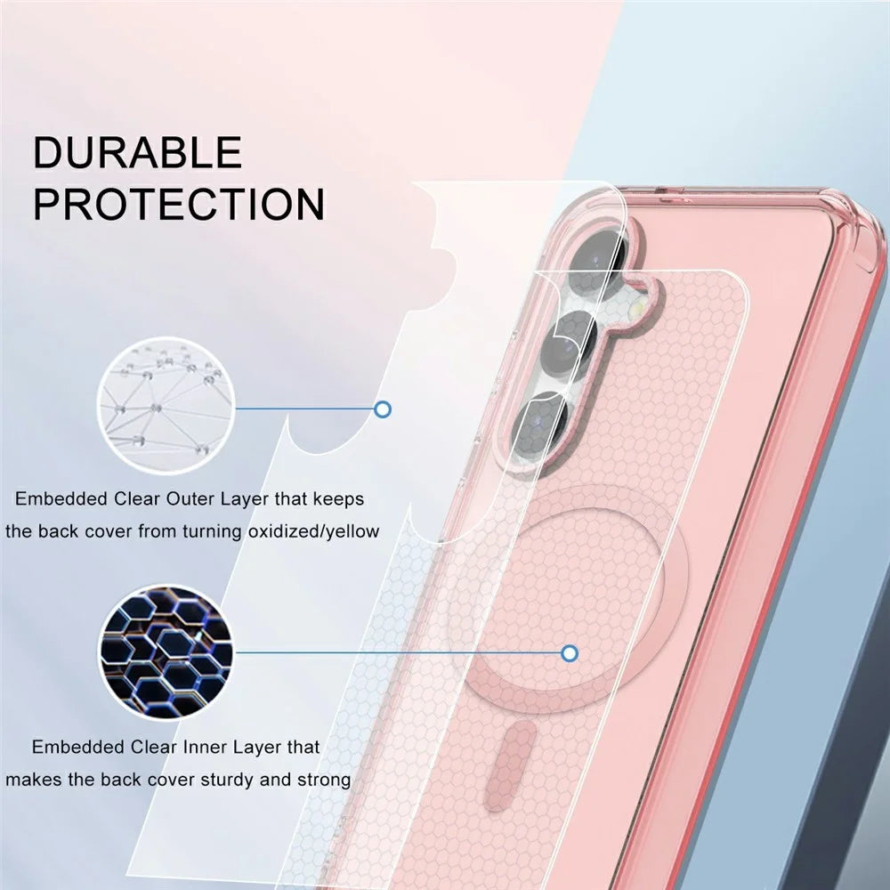 For Samsung Galaxy S26 Magnetic Case PC + TPU Clear Phone Cover with PET Screen Film - Pink - 7