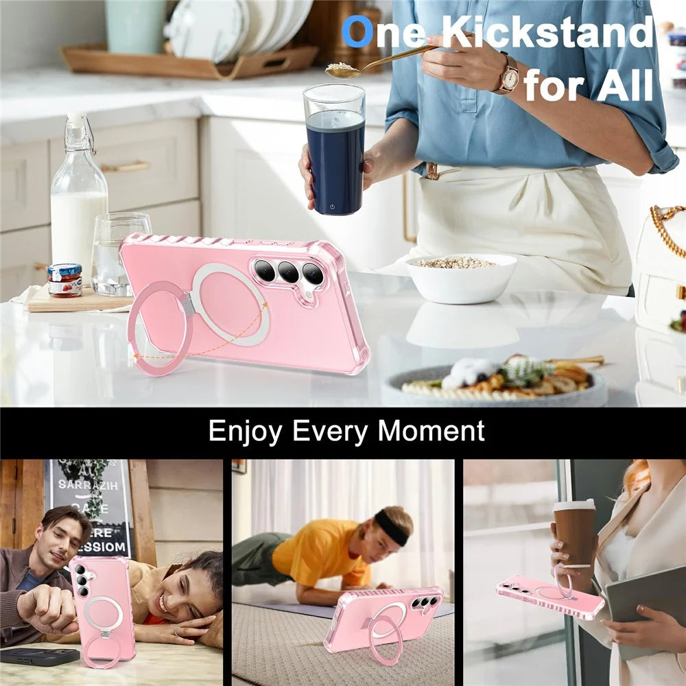 For Samsung Galaxy S26 Magnetic Case Matte Kickstand Hybrid Phone Cover Small Wavy Edge - Pink - 5