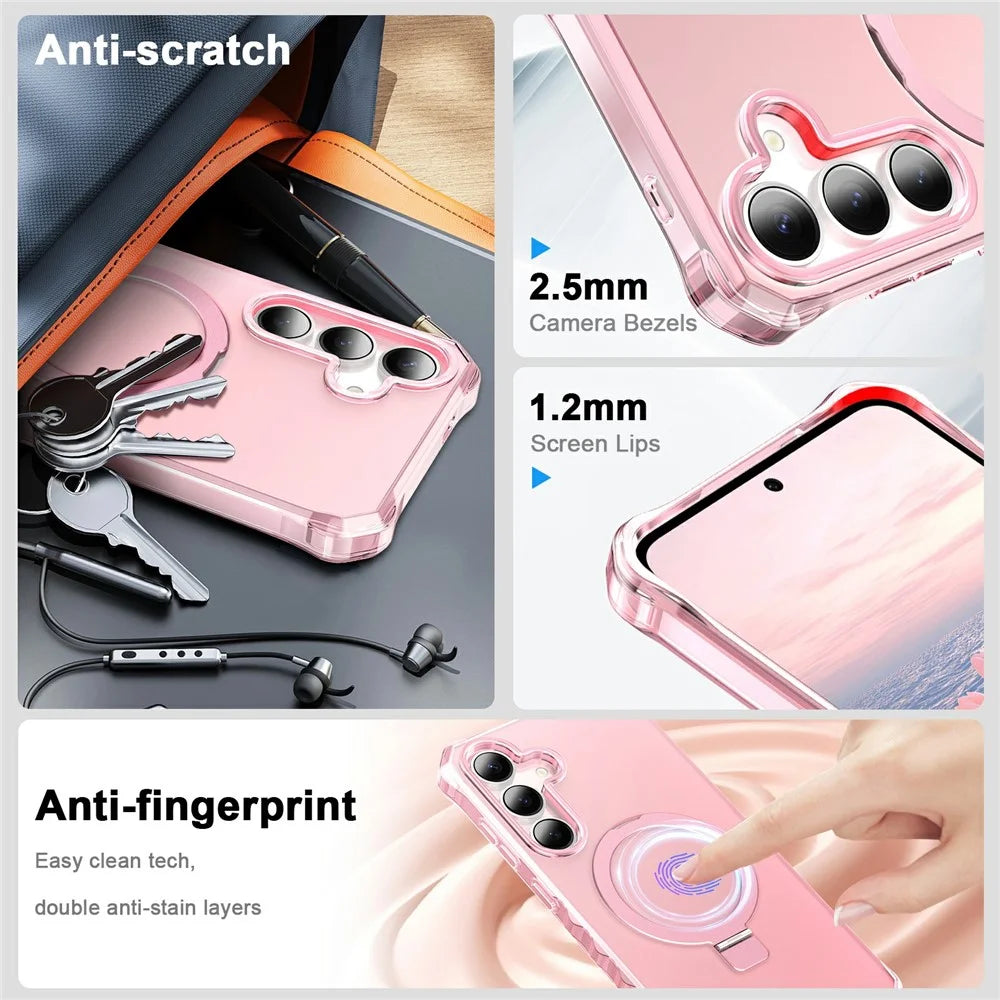 For Samsung Galaxy S26+ Magnetic Case Matte Kickstand Hybrid Phone Cover Small Wavy Edge - Pink - 4