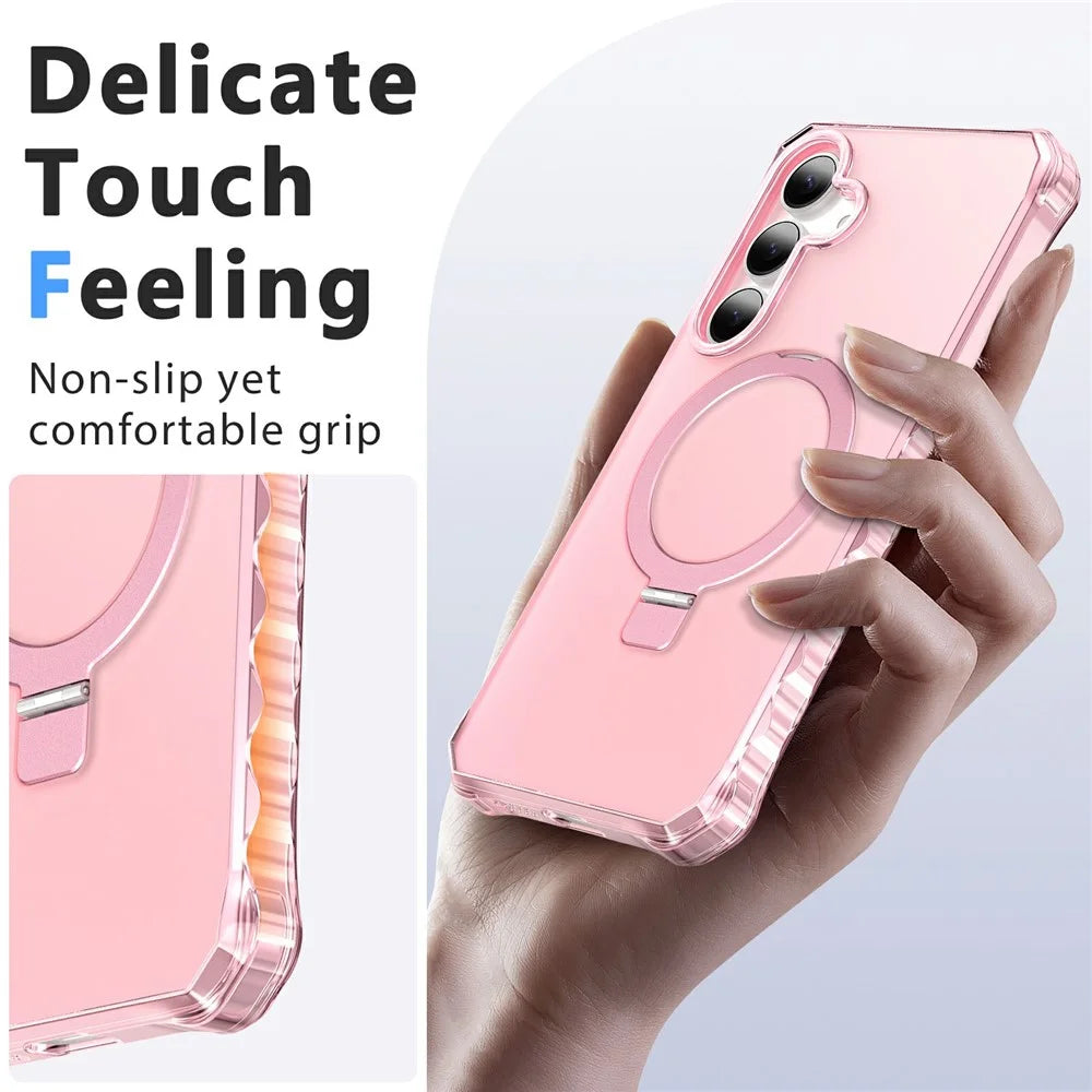 For Samsung Galaxy S26+ Magnetic Case Matte Kickstand Hybrid Phone Cover Small Wavy Edge - Pink - 6