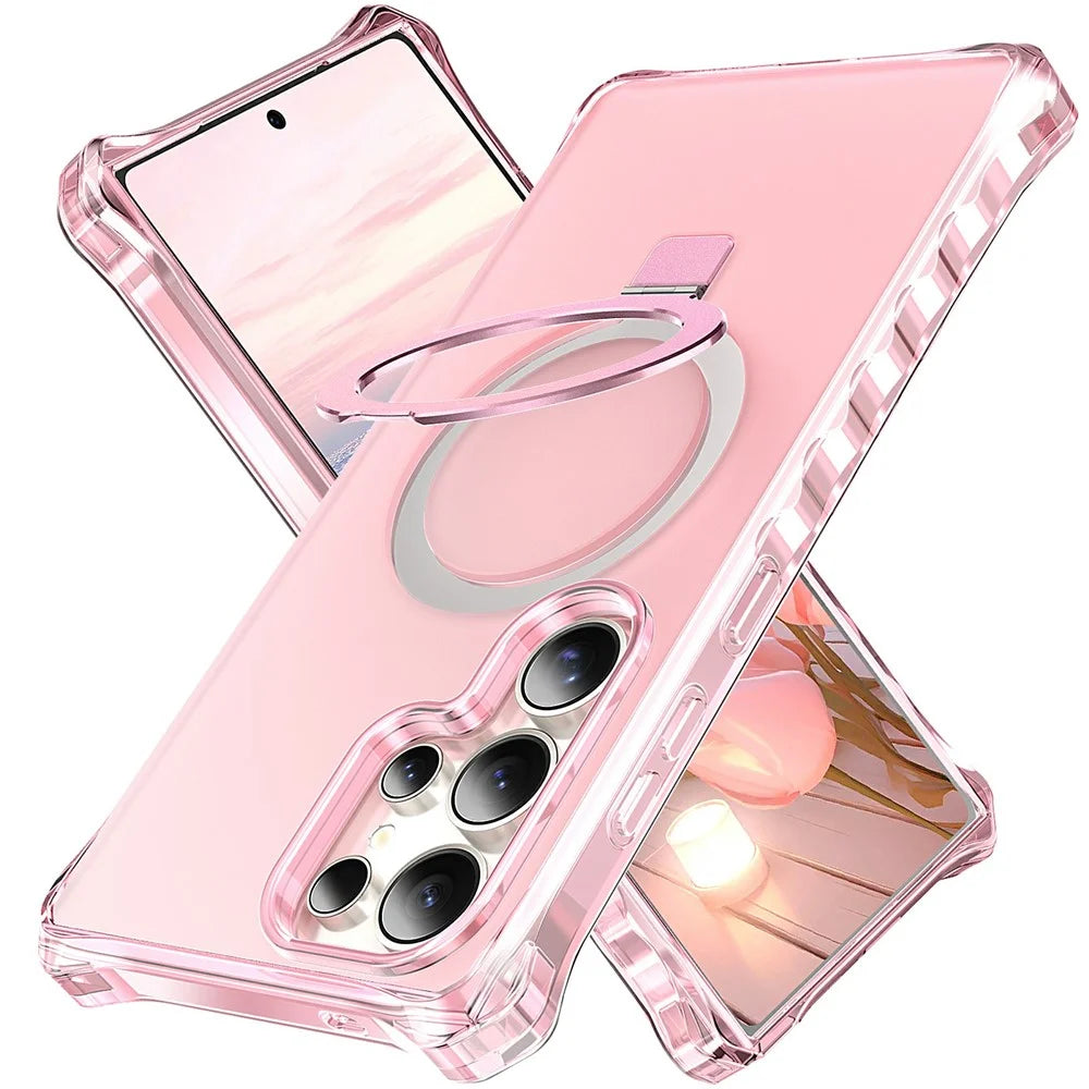 For Samsung Galaxy S26 Ultra Magnetic Case Matte Kickstand Hybrid Phone Cover Small Wavy Edge - Pink - 1