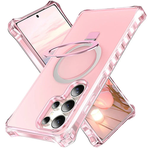 For Samsung Galaxy S26 Ultra Magnetic Case Matte Kickstand Hybrid Phone Cover Small Wavy Edge - Pink - 1