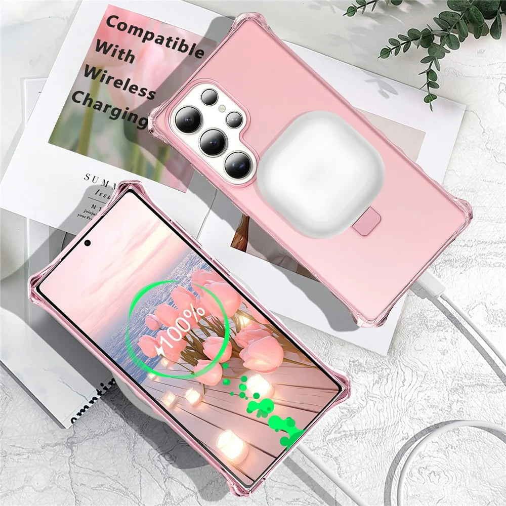 For Samsung Galaxy S26 Ultra Magnetic Case Matte Kickstand Hybrid Phone Cover Small Wavy Edge - Pink - 2