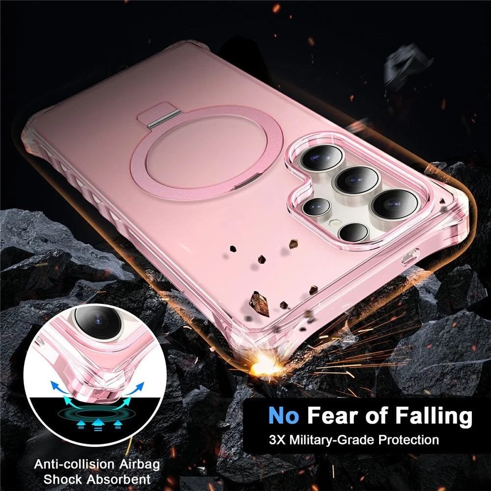 For Samsung Galaxy S26 Ultra Magnetic Case Matte Kickstand Hybrid Phone Cover Small Wavy Edge - Pink - 3