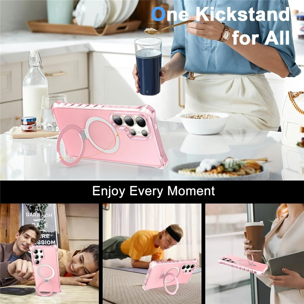 For Samsung Galaxy S26 Ultra Magnetic Case Matte Kickstand Hybrid Phone Cover Small Wavy Edge - Pink - 5
