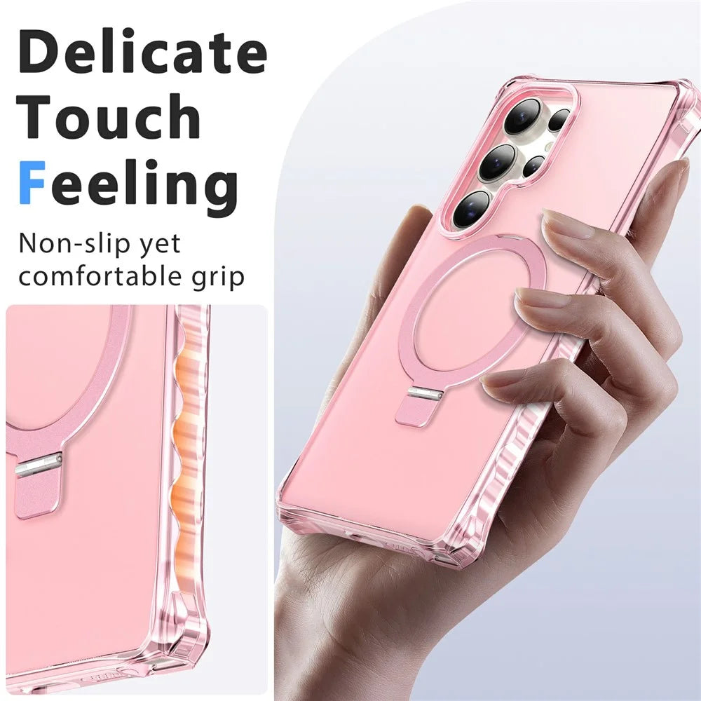 For Samsung Galaxy S26 Ultra Magnetic Case Matte Kickstand Hybrid Phone Cover Small Wavy Edge - Pink - 6