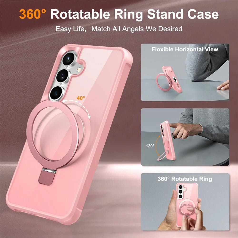 For Samsung Galaxy S26+ Magnetic Case Ring Holder Kickstand TPU + PC Phone Cover - Pink - 2