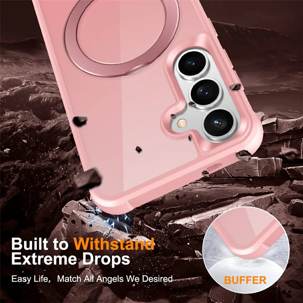 For Samsung Galaxy S26+ Magnetic Case Ring Holder Kickstand TPU + PC Phone Cover - Pink - 6