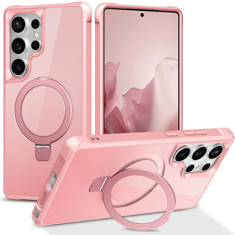 For Samsung Galaxy S26 Ultra Magnetic Case Ring Holder Kickstand TPU + PC Phone Cover - Pink - 1